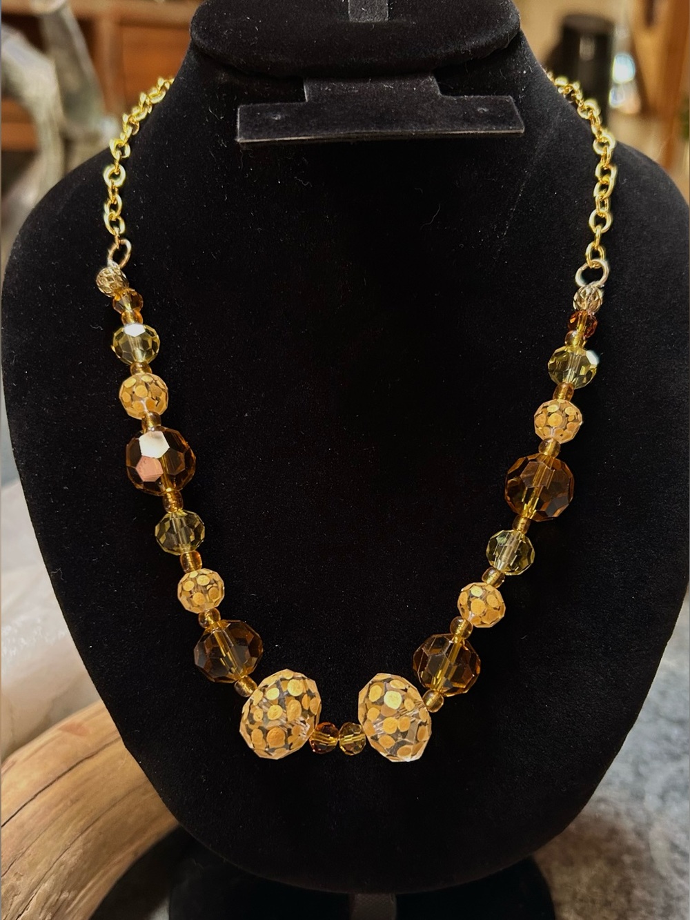 Gold-Tone Amber Glass Beaded Necklace